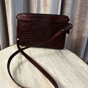 Brahmin Croc-Embossed Crossbody Bag in Deep Burgundy